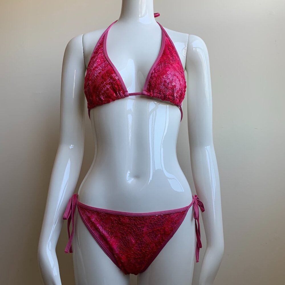 Sauvage california pink sequins triangle top tie side bikini